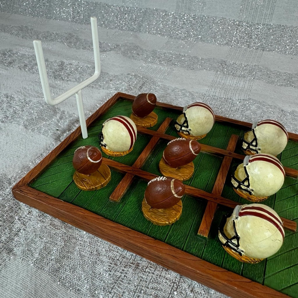 Russ Berrie Football Tic Tac Toe Game Handpainted Sports Decor 17450 Complete - Picture 3 of 8